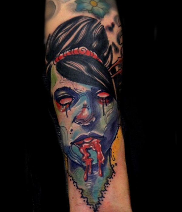 Blue Zombie Girl Tattoo design