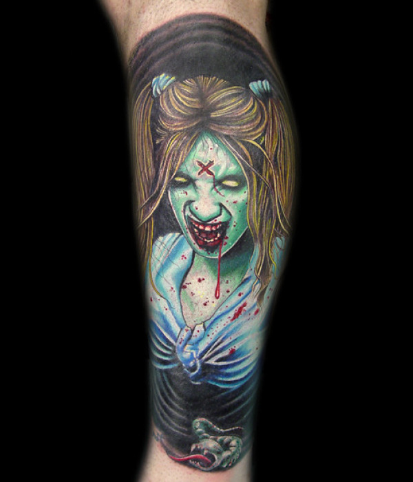 Blue Zombie Girl Tattoo