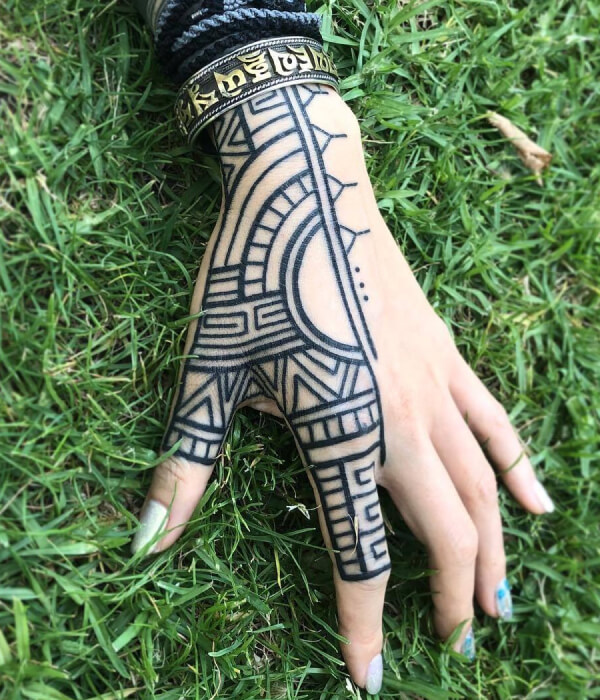 Geometric Palm Tattoo