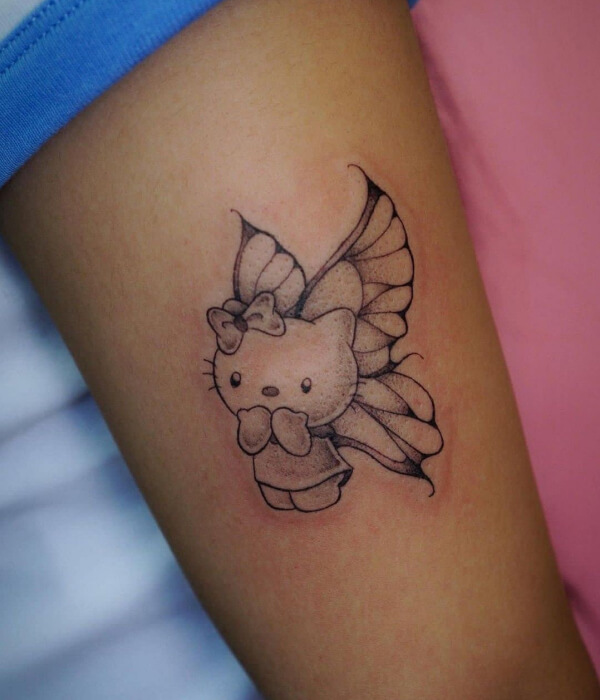 Hello Kitty Tattoo With Butterflies
