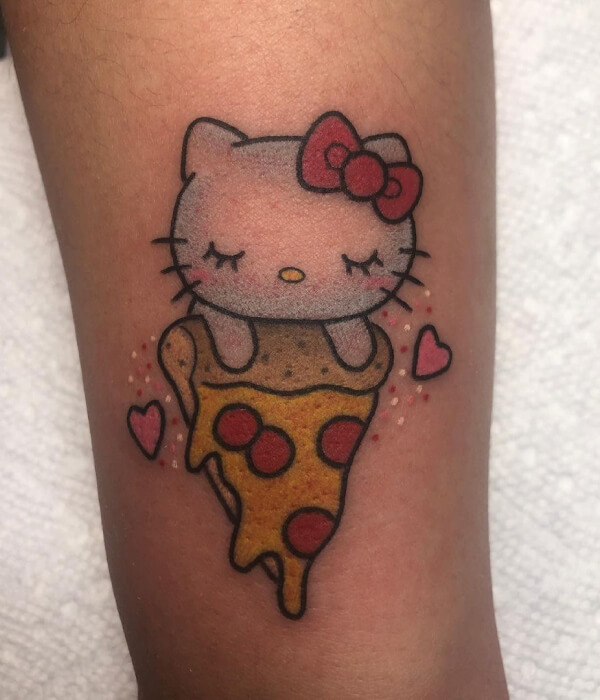 Hello Kitty Tattoo With Pizza Slice