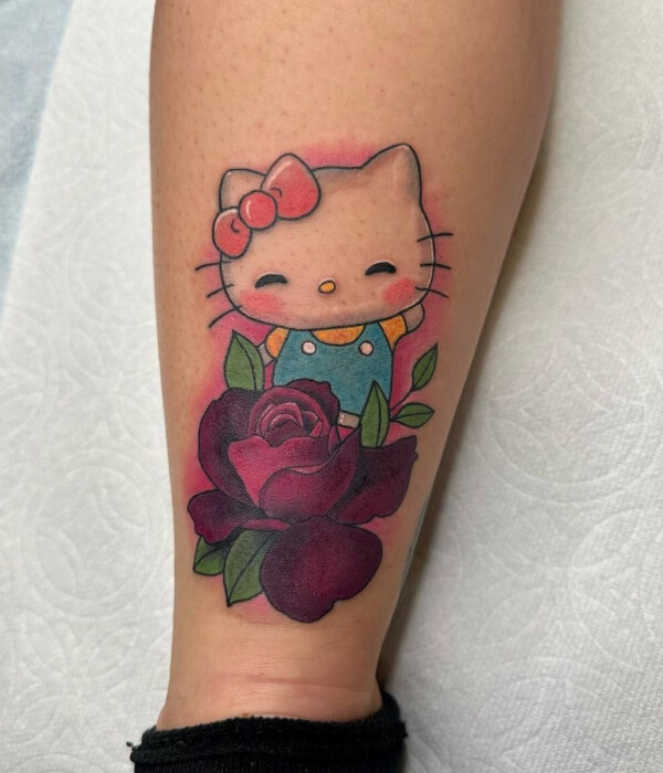 Hello Kitty Tattoo With Rose
