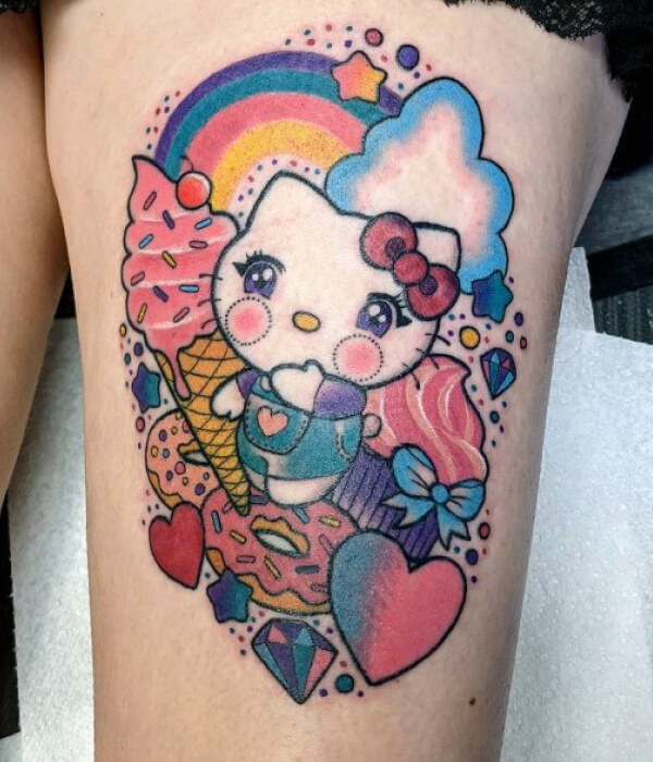 Hello Kitty tattoo With Rainbow