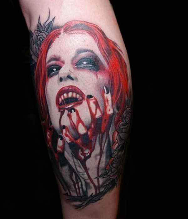 Horror Zombie Girl Face Tattoo design