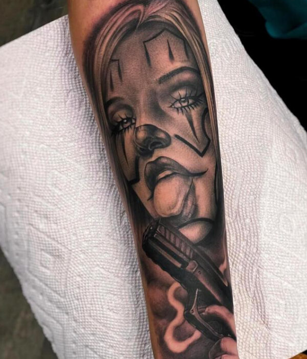 Horror Zombie Girl Face Tattoo