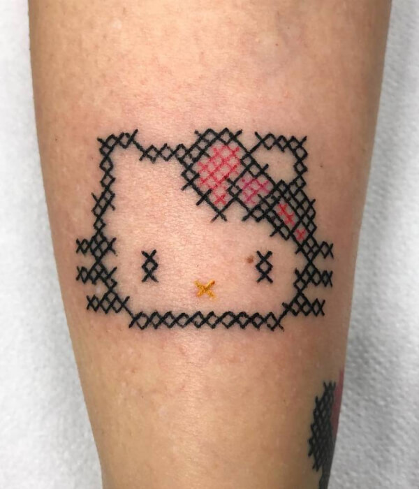 Pixelated Hello Kitty Tattoo