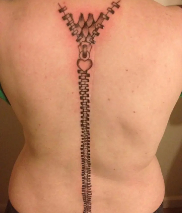 Zipper Tattoo On Full Back