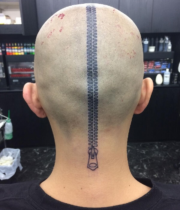 Zipper Tattoo On The Head ideas