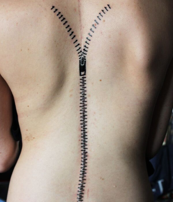 Zipper Tattoo On the Back Of Woman