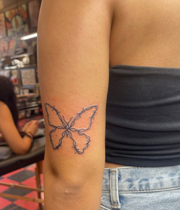 Barbed Wire Butterfly Tattoo For Girls