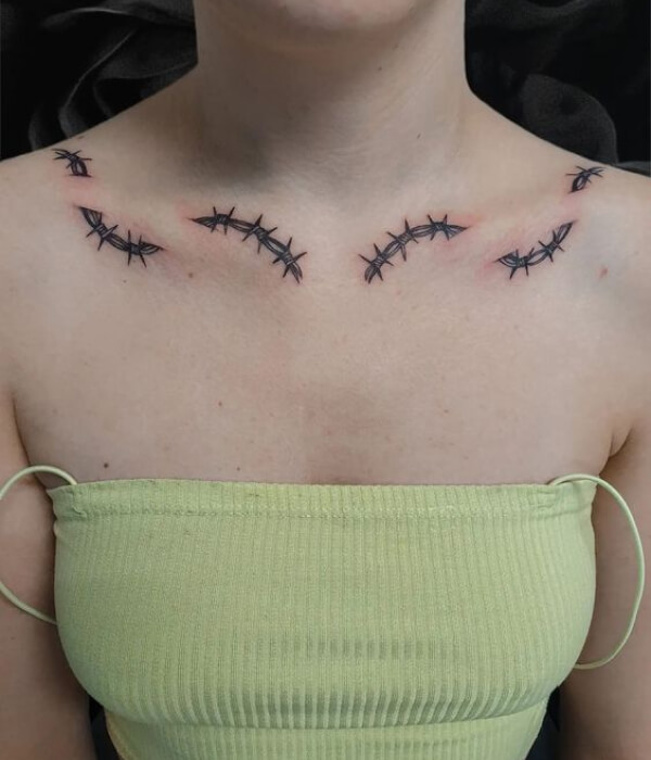 Barbed Wire Chest Tattoo For Girls