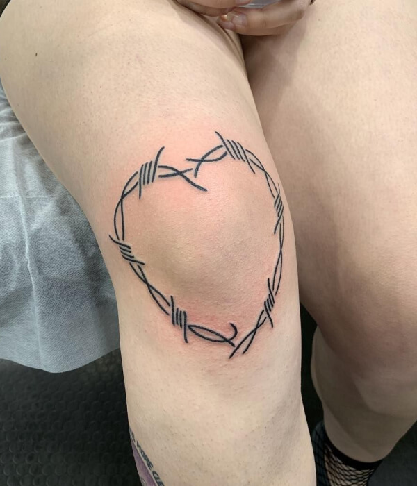 Barbed Wire Knee Tattoo For Women