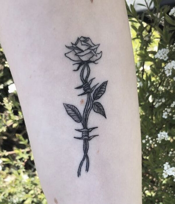 Barbed Wire Rose Tattoo For Girls