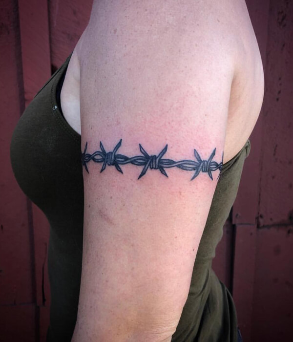 Barbed Wire Sleeve Tattoo For Women