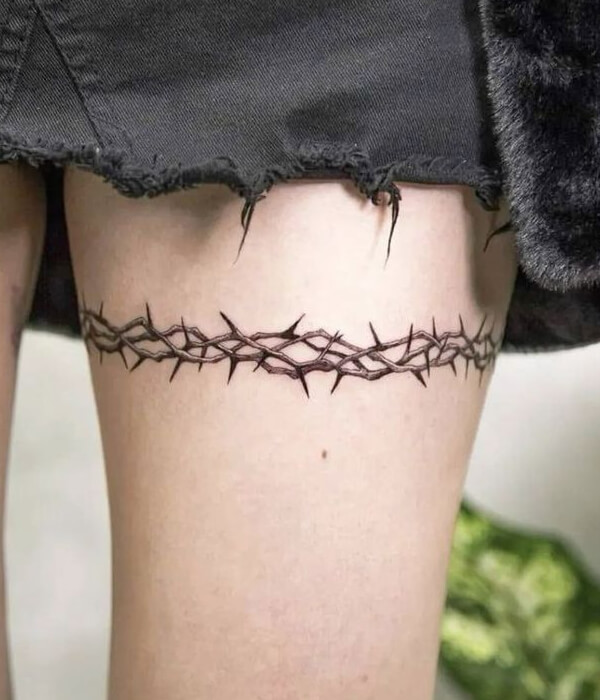 Barbed Wire Thigh Tattoo