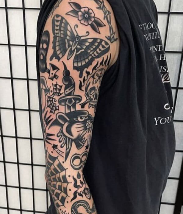 Black American Traditional Sleeve Tattoo iodeas