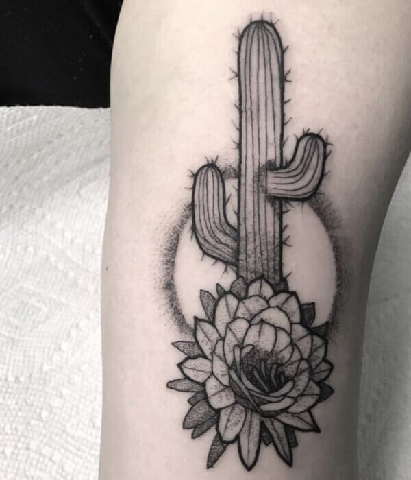 Black and White Cactus Tattoo Design Design