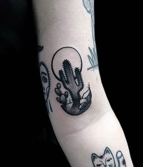 Black and White Cactus Tattoo Design