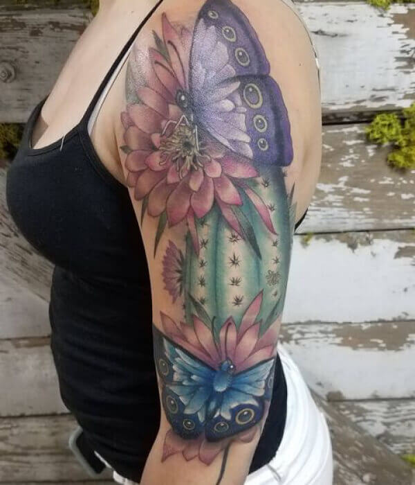 Butterfly Cactus Tattoo