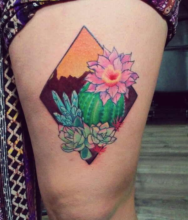 Cactus Flower Tattoo Design