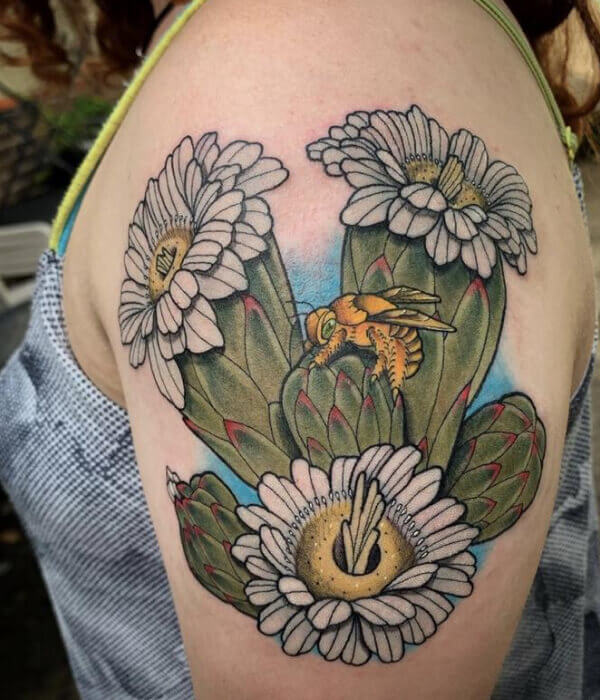 Cactus Tattoo With Sunflower