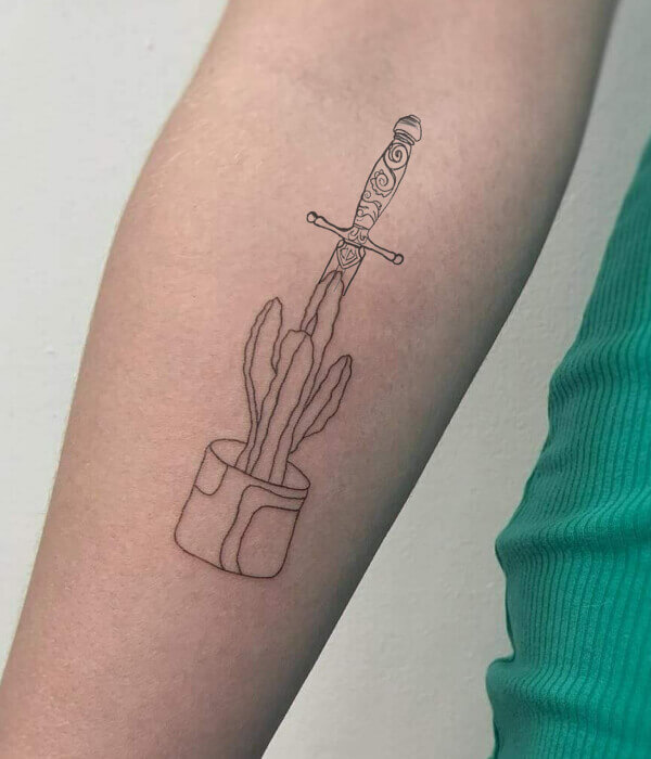 Cactus Tattoo With Sword