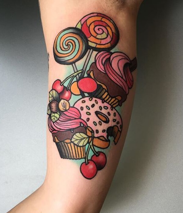 Candy Sticks Cupcake Tattoo designs