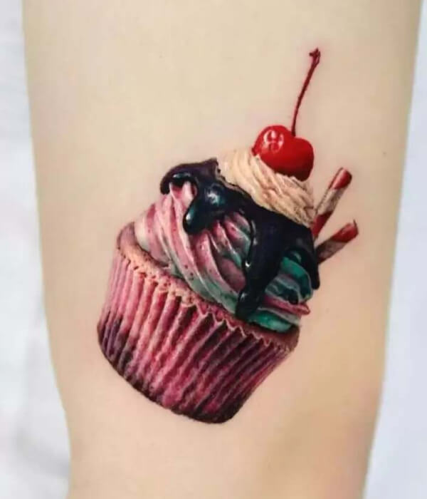 Candy Sticks Cupcake Tattoo