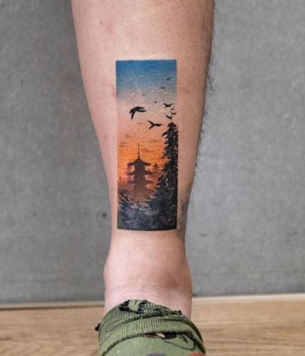 Cityscape Sunset Tattoo for men