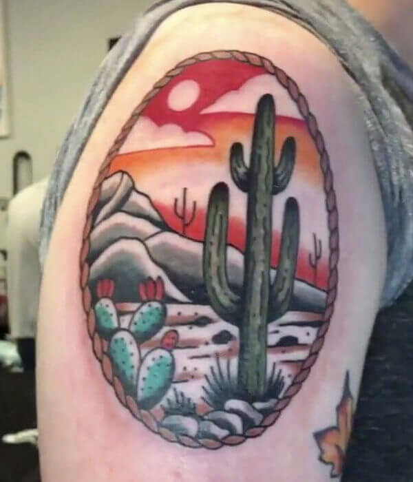 Colorful Cactus Tattoo Design Design