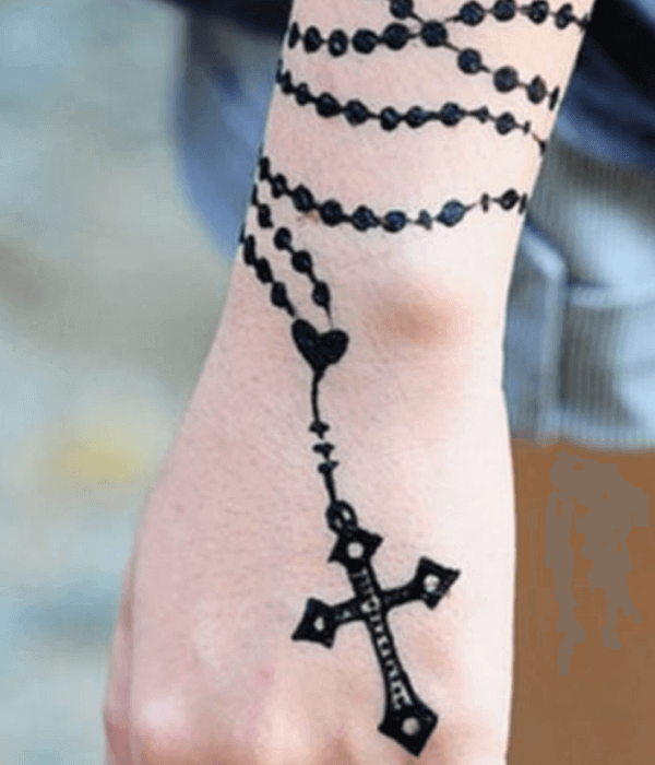 Cross with Rosary Tattoo Design
