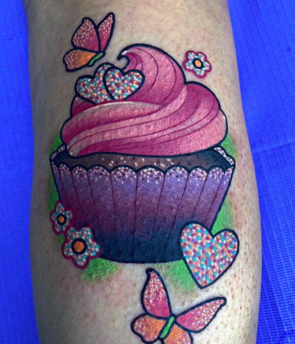 Cupcake Tattoo Design With Butterfly ideas
