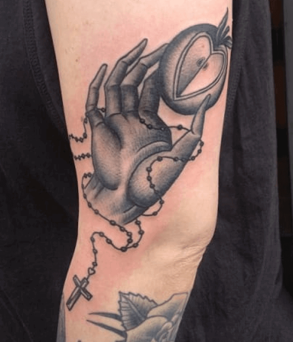 Hand Holding a Rosary Tattoo Design