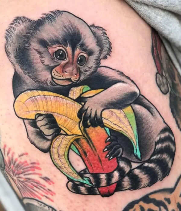 Monkey Tattoo with Bananas