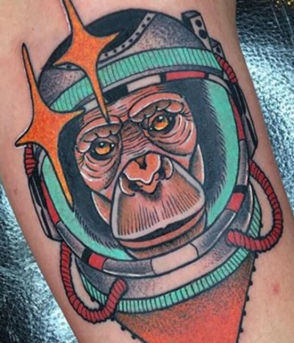 Monkey Tattoo with Helmet