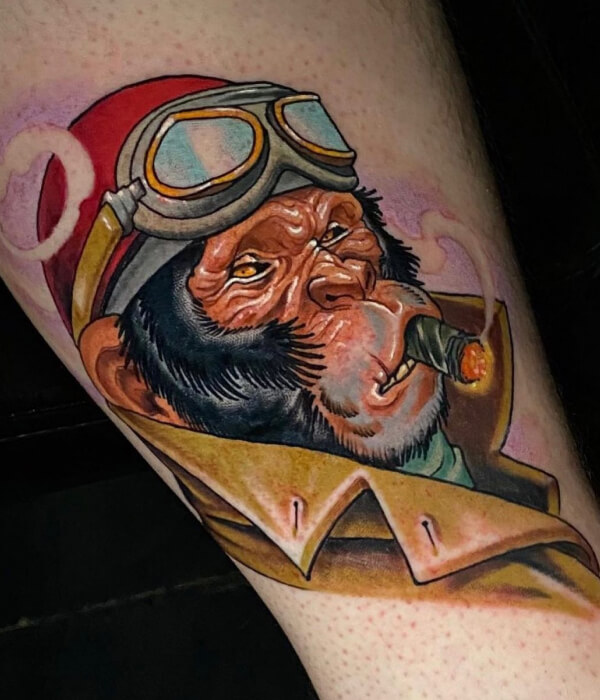 Monkey Tattoo with Helmet