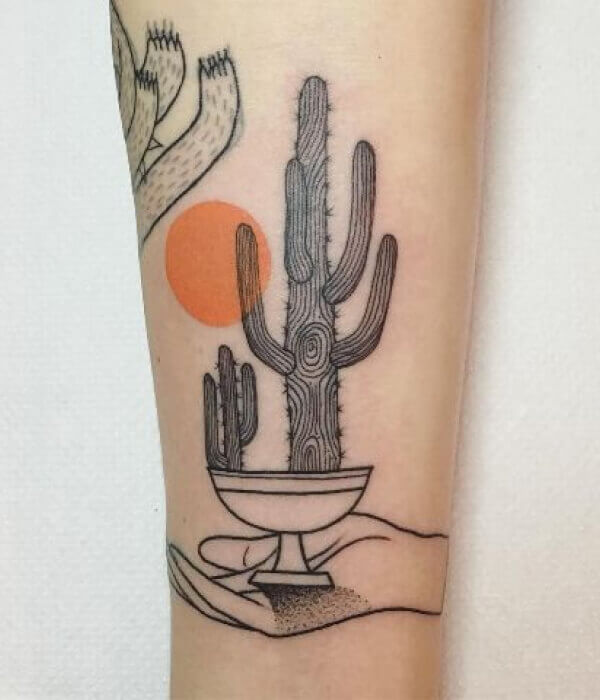 Outline Cactus Tattoo Design