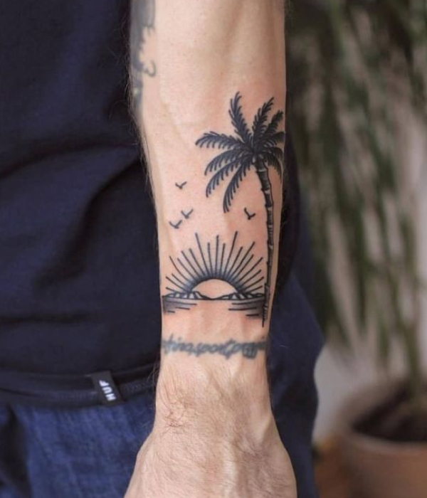 Palm Tree Sunset Tattoo