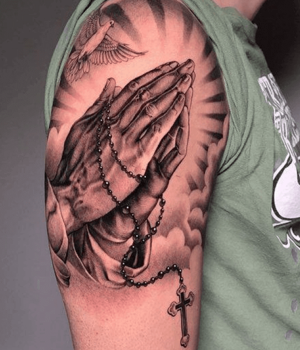 Praying Hands with Rosary Tattoo Design