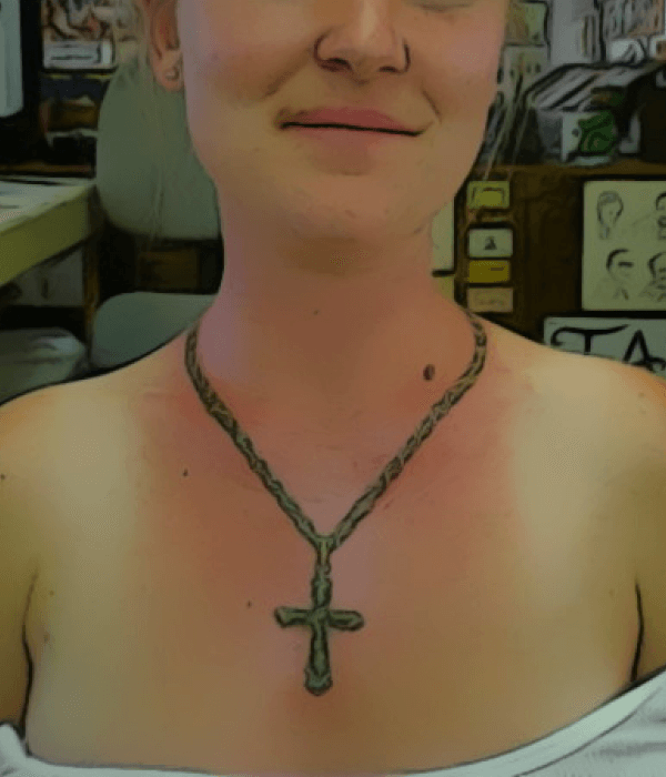 Rosary Tattoo Around the Neck Design