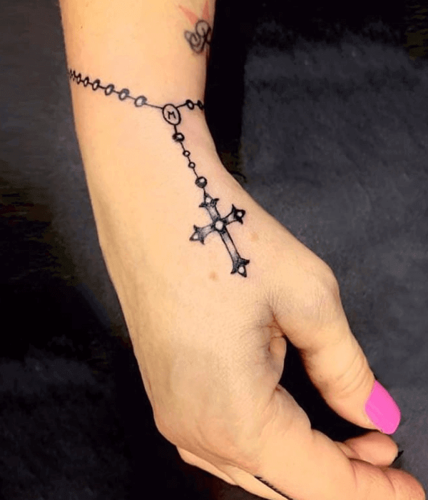 Rosary Tattoo on Wrist Design
