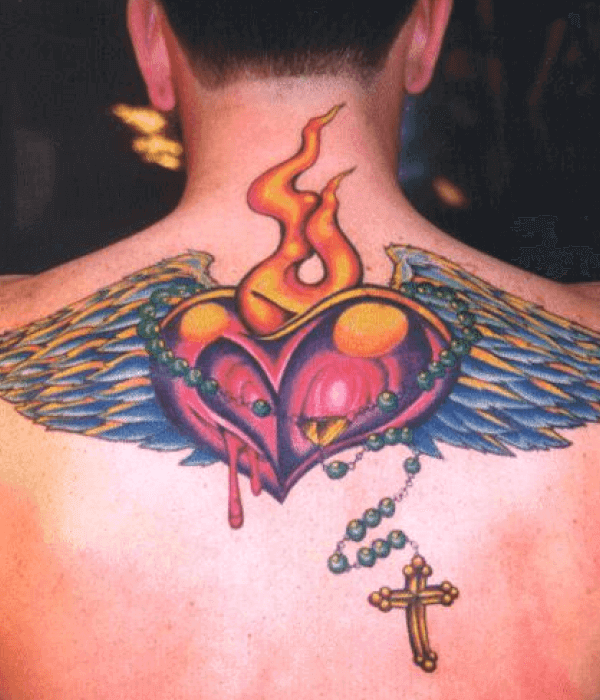 Rosary Tattoo with Wings Design