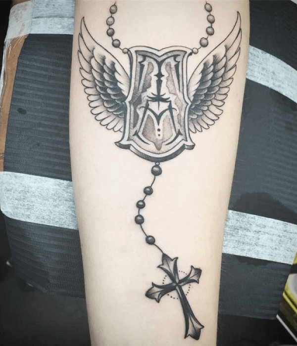 Rosary Tattoo with Wings