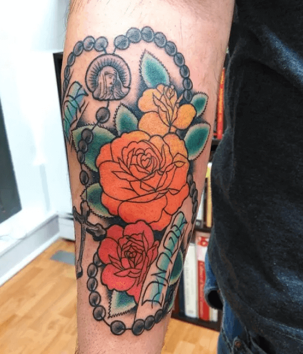 Rosary Tattoo with the Flower Design