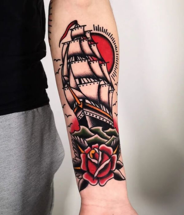 Ship Tattoo Sleeve American Traditional