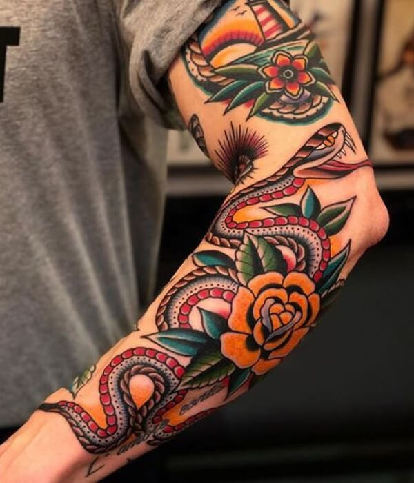 Snake Tattoo Sleeve American Traditional ideas