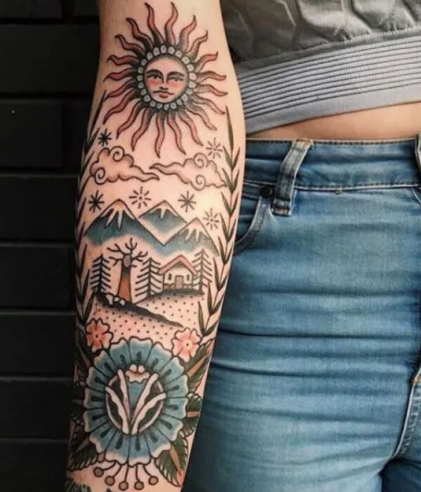 Sun Tattoo Sleeve American Traditional-1