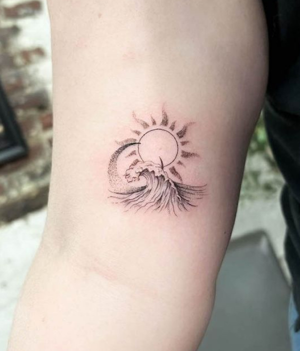Sun and Moon Sunset Tattoo for women