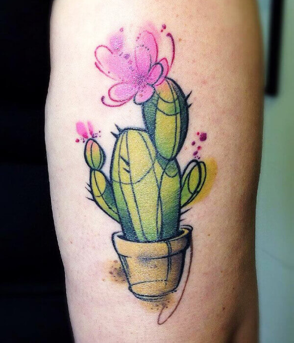 Watercolor Cactus Tattoo Design
