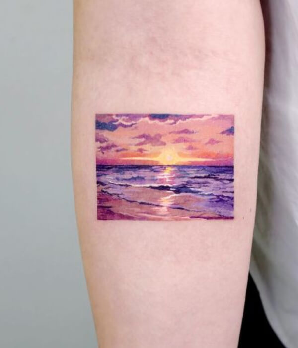 Watercolor Sunset Tattoo 